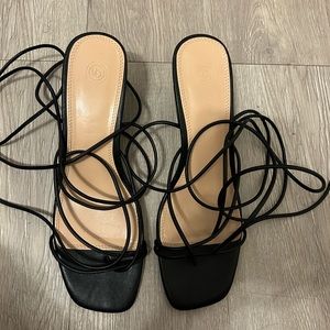 Black Tie Up Black Sandals